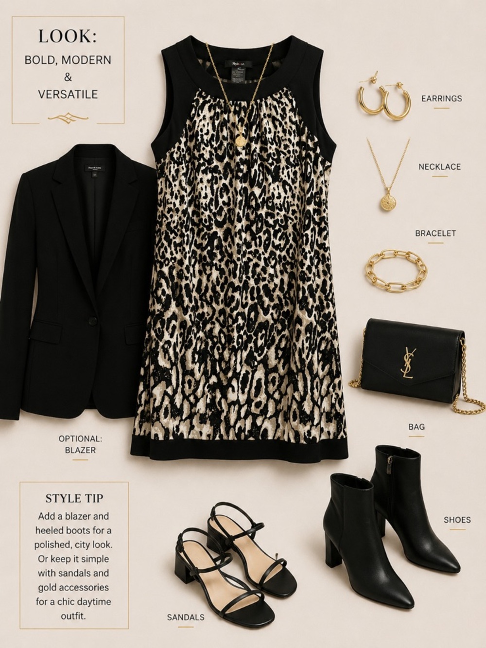 Style & Co. Black and Cream Leopard Print Sleeveless dress size S